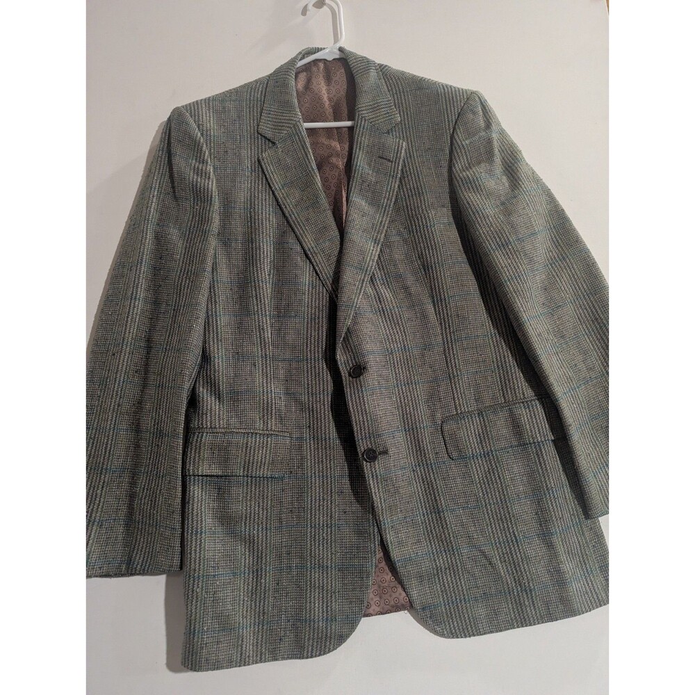 Carroll & Co Made In England Beige and blue And Green 100% Silk Vintage 44 Long